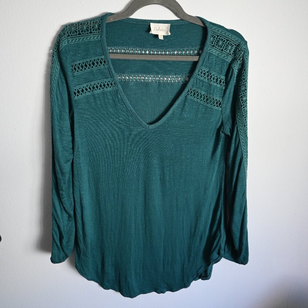 Deletta Drapey Long Sleeve Top – Teal Jewel Tone – Size S